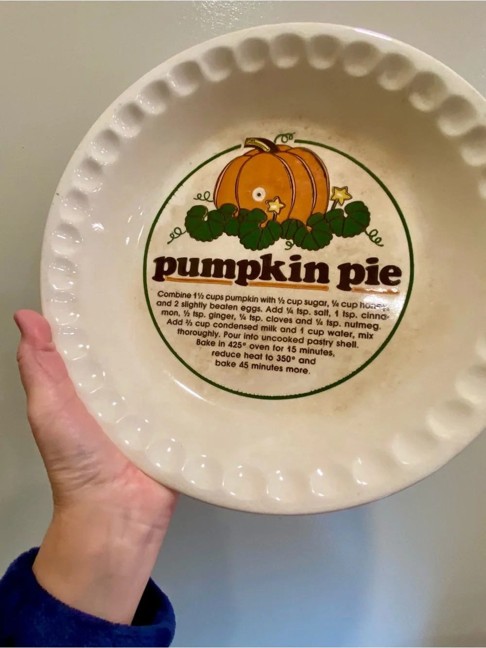 Thanksgiving Pumpkin Pie Ceramic Pie Dish with Orange Pumpkin Graphic- Fallcore